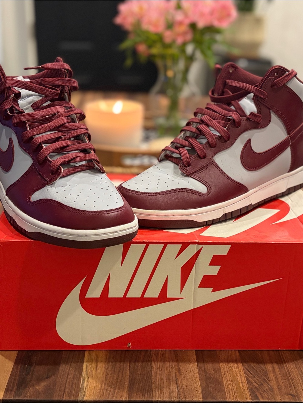 Nike Dunk Hi Retros in Maroon and Light Gray Men’s Size 12.5